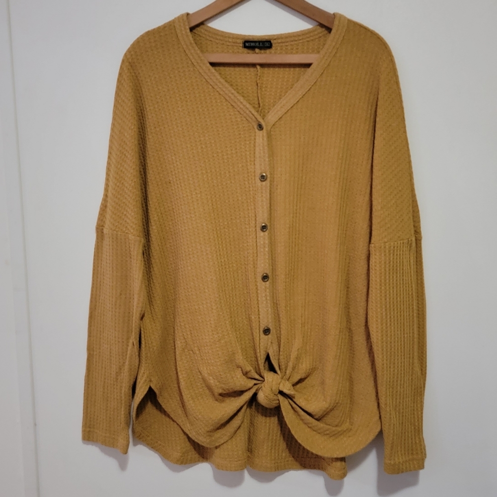 Front Tie Button Up Sweater